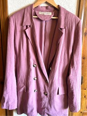 Free People Dusty Mauve Double-Breasted Blazer